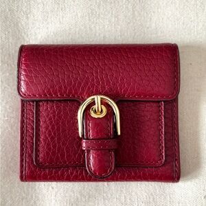 Michael Kors Red Leather Wallet with Gold Buckle Accent